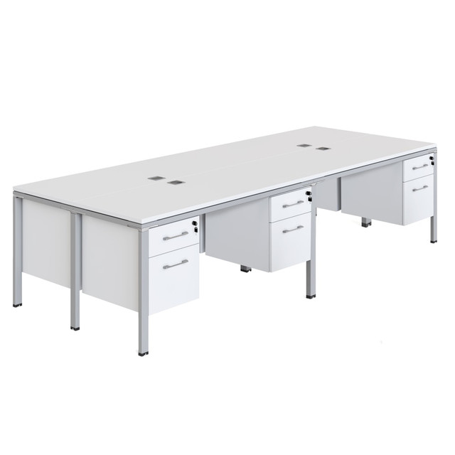 NORSTAR OFFICE PRODUCTS INC. SGSD016-203-WT Boss Office Products Simple Systems Workstation Quad Desks With 4 Pedestals, 30inH x 71inW x 29-1/2inD, White