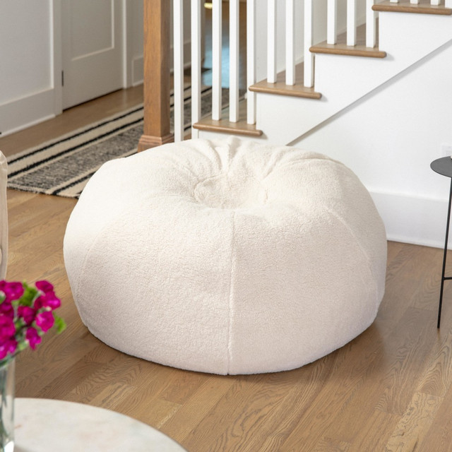 FLASH FURNITURE DGBEANLGSHRPNAT  Oversized Bean Bag Chair For Kids And Adults, Natural Sherpa