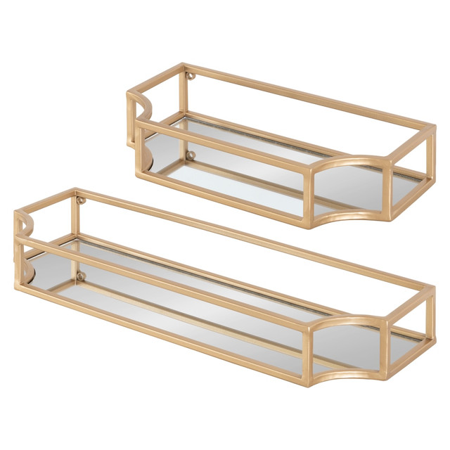 UNIEK INC. 218870 Kate and Laurel Ciel Metal Wall Shelf Set, Gold/Mirror, Set Of 2 Shelves UNIEK INC. 218870 Kate and Laurel Ciel Metal Wall Shelf Set, Gold/Mirror, Set Of 2 Shelves