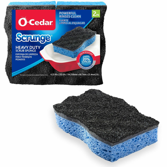 FREUDENBERG HOUSEHOLD PRODUCTS LP 148377 O-Cedar Scrunge Heavy-Duty Scrub Sponge - 4.2in Width x 2.6in Depth x 7.5in Length - 2 / Pack - Cellulose - Multi, Blue, Black FREUDENBERG HOUSEHOLD PRODUCTS LP 148377 O-Cedar Scrunge Heavy-Duty Scrub Sponge - 4.2in Width x 2.6in Depth x 7.5in Length - 2 / Pack - Cellulose - Multi, Blue, Black