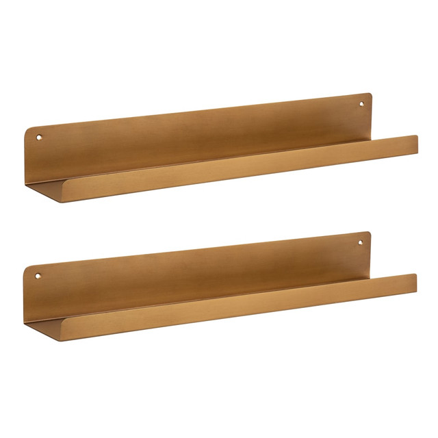 UNIEK INC. 216029 Kate and Laurel Mezzo Modern Metal Ledge Wall Shelves, 3inH x 23-3/4inW x 4-1/4inD, Gold, Set Of 2 Shelves UNIEK INC. 216029 Kate and Laurel Mezzo Modern Metal Ledge Wall Shelves, 3inH x 23-3/4inW x 4-1/4inD, Gold, Set Of 2 Shelves