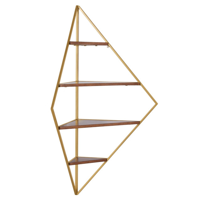UNIEK INC. 224514 Kate and Laurel Melora Metal and Wood Corner Wall Shelves, Walnut Brown UNIEK INC. 224514 Kate and Laurel Melora Metal and Wood Corner Wall Shelves, Walnut Brown