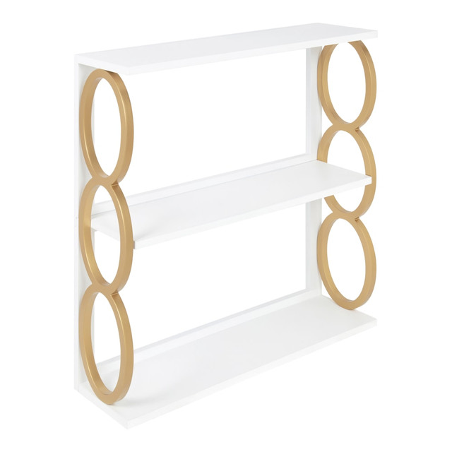 UNIEK INC. 216684 Kate and Laurel Ring Wooden 3-Tier Shelves, 31inH x 28inW x 8inD, White/Gold