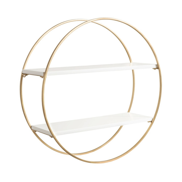 UNIEK INC. 227182 Kate and Laurel Sequoia Wood and Metal Round Wall Shelves, 24inH x 24inW x 7-1/2inD, White/Gold UNIEK INC. 227182 Kate and Laurel Sequoia Wood and Metal Round Wall Shelves, 24inH x 24inW x 7-1/2inD, White/Gold