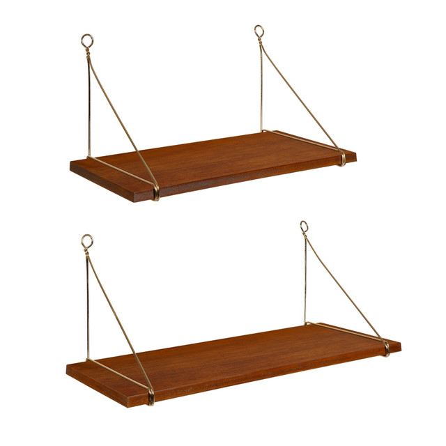 UNIEK INC. 214961 Kate and Laurel Vista Wood and Metal Wall Shelves, 9-3/4inH x 24inW x 9-7/16inD, Brown, Set Of 2 Shelves UNIEK INC. 214961 Kate and Laurel Vista Wood and Metal Wall Shelves, 9-3/4inH x 24inW x 9-7/16inD, Brown, Set Of 2 Shelves