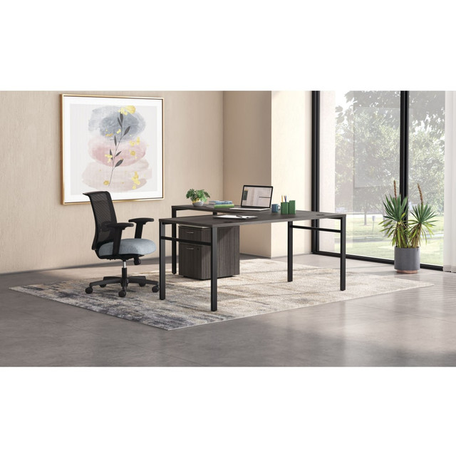 HON HONMOD082  Mod 66inW L-Station Table Writing Desk With Mobile Pedestal, Slate Teak/Black/Cool Neutral