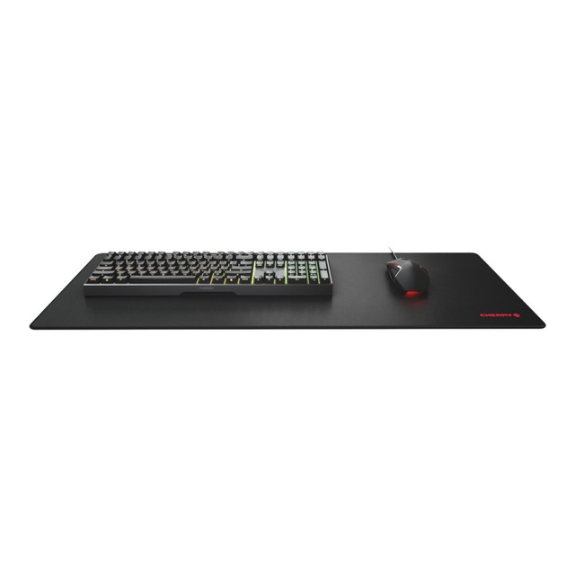 The CHERRY MP 2000 PREMIUM MOUSEPAD XXL is a desk pad where the keyboard and mouse get plenty of space. The ideal gaming pad! Its smooth surface allows your mouse to slide fluidly over the mouse pad, and it's quiet and easy to clean. It's perfect for spills - you can simply wipe the keyboard and mouse pad dry or clean it by hand. Thanks to its rubberized base, the mat won't slip off your desk and a special border prevents the mouse pad from fraying. Do you like a little change of scenery now and then? No problem: thanks to the flexible fabric design, the mouse pads roll up easily for transport.