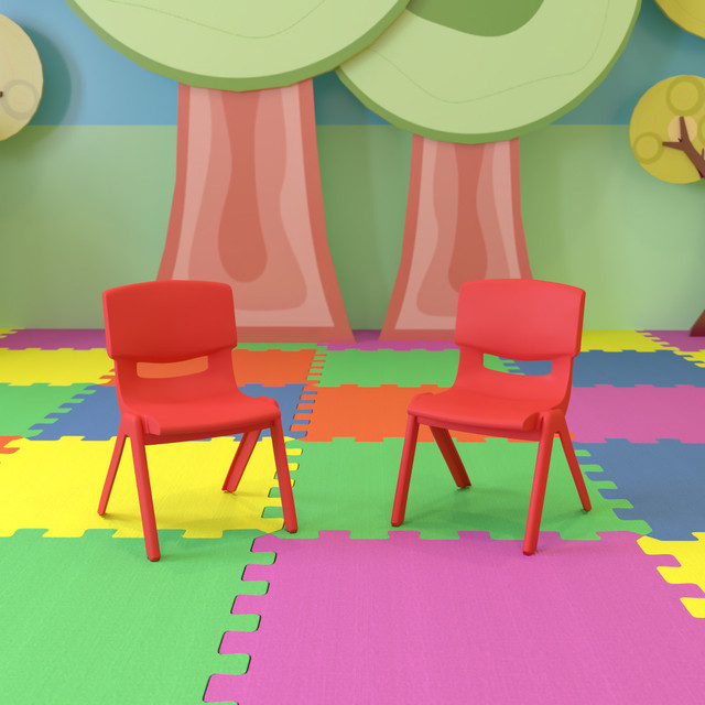 FLASH FURNITURE 2YUYCX003RED  Plastic Stackable School Chairs With 10-1/2in Seat Height, Red, Set Of 2 Chairs