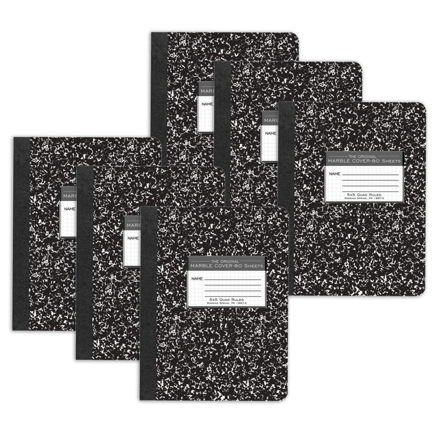 EDUCATORS RESOURCE ROA77227-6 Roaring Spring Paper Products Composition Book, 5x5 Graph, 9-3/4in x 7-1/2in, 80 Sheets, Black Marble, Pack Of 6