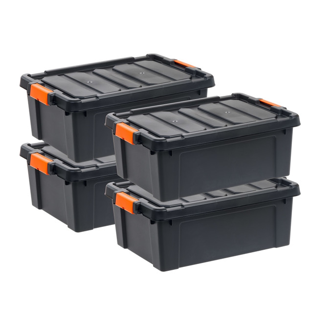 IRIS USA, INC. 500153 Iris Remington Heavy Duty Store-It-All Totes, 11.75 Gallon, Black, Set Of 4 Totes IRIS USA, INC. 500153 Iris Remington Heavy Duty Store-It-All Totes, 11.75 Gallon, Black, Set Of 4 Totes