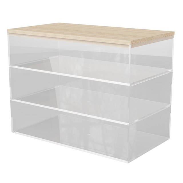 FLASH FURNITURE BEPB45163WDCLNT Martha Stewart Brody Plastic Storage Organizer Bins With Lids, 2inH x 3inW x 7-1/2inD, Clear/Light Natural, Set Of 3 Bins