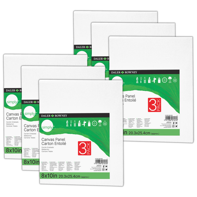 EDUCATORS RESOURCE PACD525030810-6 Daler-Rowney Simply White Cotton Canvas Panels, 10inH x 8inW x 3/8inD, White, 3 Panels Per Pack, Bundle Of 6 Packs EDUCATORS RESOURCE PACD525030810-6 Daler-Rowney Simply White Cotton Canvas Panels, 10inH x 8inW x 3/8inD, White, 3 Panels Per Pack, Bundle Of 6 Packs