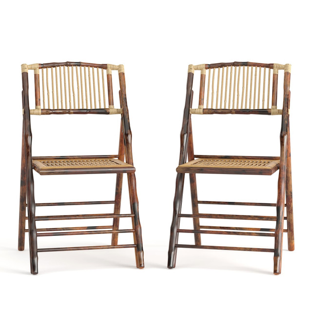 FLASH FURNITURE 2X62111BAM  Bamboo Wood Folding Chairs, Bamboo, Set Of 2 Chairs
