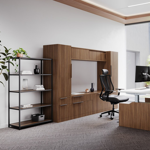 VARIDESK LLC 402471 VARI 5-Tier Open Shelf, 55-1/2inH x 30-1/2inW x 13-1/2inD, Walnut VARIDESK LLC 402471 VARI 5-Tier Open Shelf, 55-1/2inH x 30-1/2inW x 13-1/2inD, Walnut