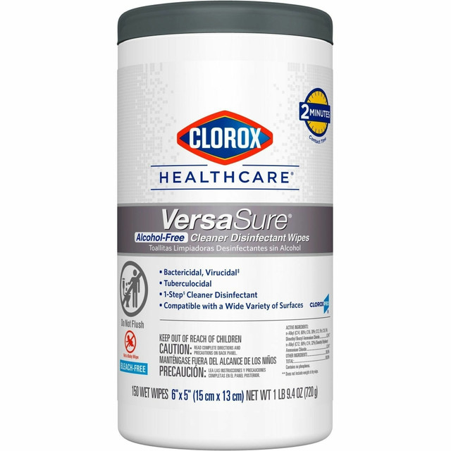 THE CLOROX COMPANY 31758 Clorox Healthcare VersaSure Disinfectant Wipes - Ready-To-Use - 8in Length x 6.75in Width - Strong, Durable, Alcohol-free, Fume-free, Fragrance-free, Pre-moistened - White - 150Tub - 1 Each THE CLOROX COMPANY 31758 Clorox Healthcare VersaSure Disinfectant Wipes - Ready-To-Use - 8in Length x 6.75in Width - Strong, Durable, Alcohol-free, Fume-free, Fragrance-free, Pre-moistened - White - 150Tub - 1 Each