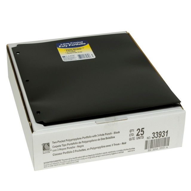 C-LINE PRODUCTS, INC. CLI33931-25 C-Line 2-Pocket Heavyweight Poly Portfolio Folders With 3-Hole Punch, 8-1/2in x 11in, Black, Pack Of 25 Folders C-LINE PRODUCTS, INC. CLI33931-25 C-Line 2-Pocket Heavyweight Poly Portfolio Folders With 3-Hole Punch, 8-1/2in x 11in, Black, Pack Of 25 Folders