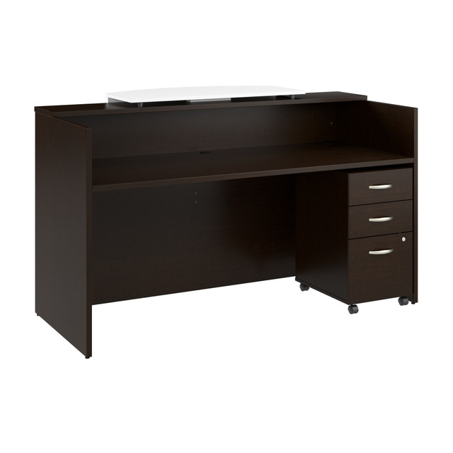 BUSH INDUSTRIES INC. ARV008MR Bush Business Furniture Arrive 72inW Reception Desk with Counter and Mobile File Cabinet, Mocha Cherry, Standard Delivery