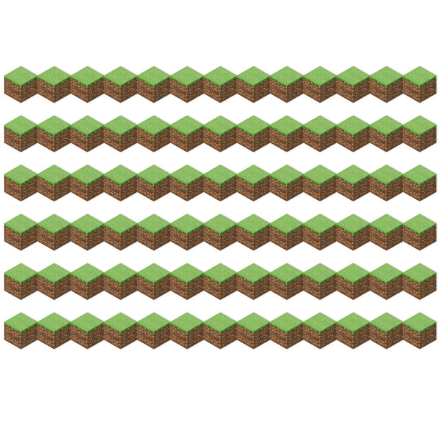 Add a decorative touch almost anywhere with the Eureka Extra Wide Deco Trim Packs. These extra wide acid-free paper strips can be used as borders on bulletin boards, doors and more.  Made of acid-free paper.  Extra wide design.  Helps liven up your classroom, bulletin boards and more.  Each Minecraft blocks pack includes 12 strips, each measuring 3-1/4in x 12in for a total of 37ft.