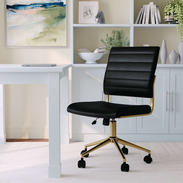 FLASH FURNITURE CH2209211BKGLD Martha Stewart Ivy Faux Leather Upholstered Mid-Back Executive Office Chair, Black/Polished Brass FLASH FURNITURE CH2209211BKGLD Martha Stewart Ivy Faux Leather Upholstered Mid-Back Executive Office Chair, Black/Polished Brass