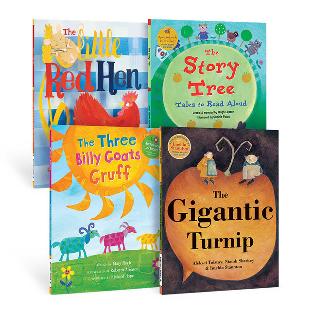 Introduce students to classic stories with a global, diverse twist with a Barefoot Books Kindergarten Classic Stories Book Bundle. The titles included are ideal for teaching important skills for social-emotional learning.  Classic tales and fables have a global twist.  Includes The Little Red Hen (9781782850410), The Gigantic Turnip (9781905236589), Three Billy Goats Gruff (9781782854012) and The Story Tree (9781782854210).  Features animal main characters that will engage young readers.  Each book includes more in-depth information at the back, good for discussions and creating activities.