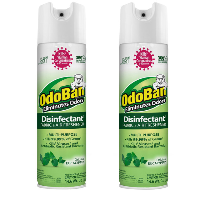 ODOBAN 91000114A2-OD  Ready-to-Use 360-Degree Continuous Spray Disinfectant Cleaner and Odor Eliminator, Original Eucalyptus Scent, 14.6 Oz, Set Of 2 Spray Cans
