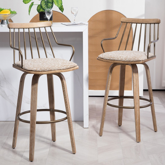 GLAMOUR HOME GHSTL-1756 Beatrice Fabric Barstool With Back, Brown GLAMOUR HOME GHSTL-1756 Beatrice Fabric Barstool With Back, Brown
