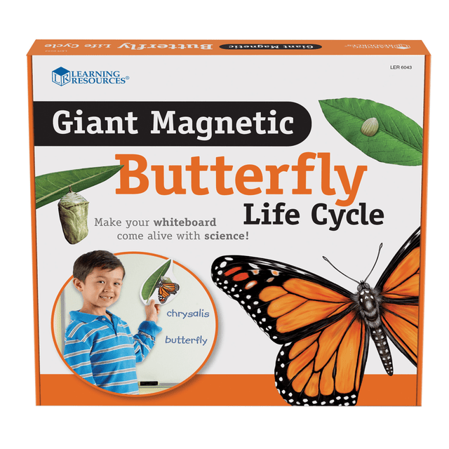 Get students excited about life sciences with this Giant Magnetic Butterfly Life Cycle Set. Featuring 9 jumbo illustrated magnets, this set allows students to explore and model the life cycle of a butterfly right on the whiteboard. The realistic, write-and-wipe pieces make it perfect for interactive lessons and group activities.  Includes 9 realistically detailed jumbo magnets  Helps students visually explore the life cycle of a butterfly  Model the life cycle directly on the whiteboard  Features 9 write-and-wipe pieces for easy interaction  Comes with an activity guide for additional learning  Ideal for children ages 5 and up  Perfect for hands-on science lessons