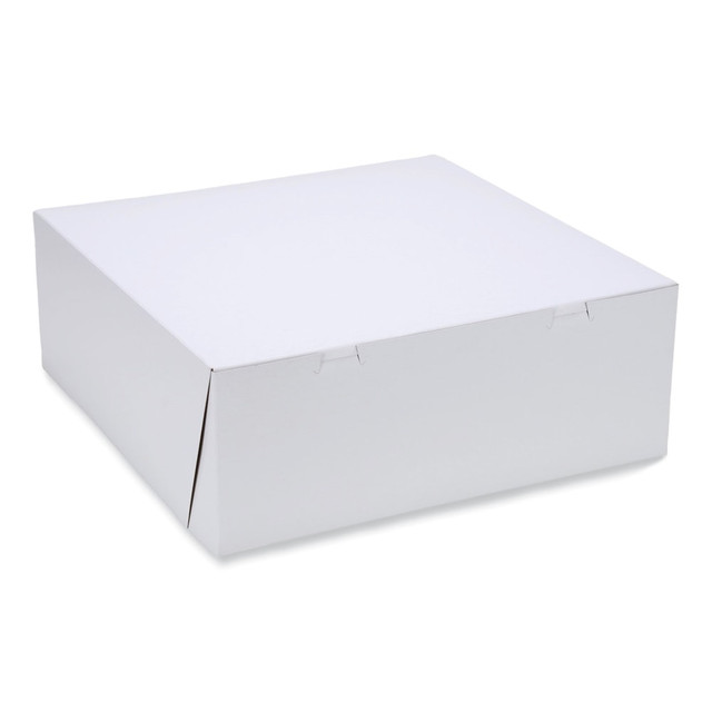 The SCT Paper Bakery Boxes help keep your baked goods safe and sound. These paperboard boxes feature a convenient 1-piece construction with locking corners for sturdiness and easy assembly.  Traditional bakery boxes made of sturdy paperboard.  Convenient 1-piece construction makes boxes easy to assemble.  Locking corners ensure that your cookies and cakes arrive at their destination safely.  Tuck-in top creates a secure closure.