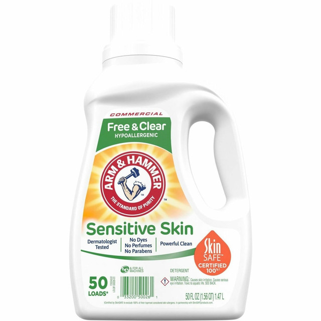 CHURCH & DWIGHT CO., INC. 3320050026 Arm & Hammer Free & Clear Liquid Detergent - 50 loads - HE Formula - Concentrate - 50 fl oz (1.6 quart) - Hypoallergenic, Dye-free, Preservative-free - Clear - 1 Each