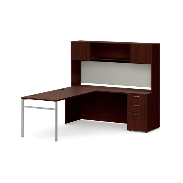 HON HONMOD121  Mod 60inW Executive Computer Desk Workstation With Storage, Traditional Mahogany/Cool Neutral/Silver