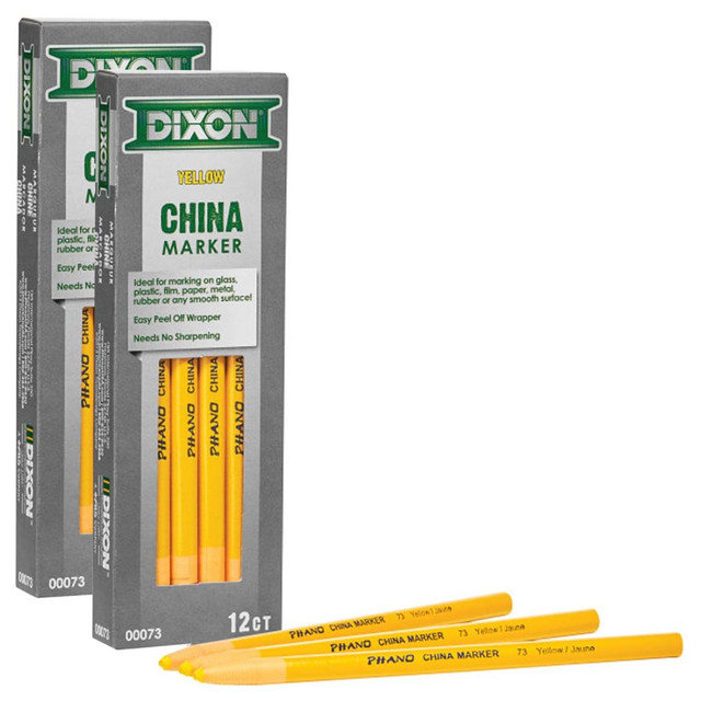 EDUCATORS RESOURCE DIX00073-2 Dixon Phano China Markers, 24 Markers, Broad Point, Yellow Ink, 12 Markers Per Pack, Set Of 2 Packs EDUCATORS RESOURCE DIX00073-2 Dixon Phano China Markers, 24 Markers, Broad Point, Yellow Ink, 12 Markers Per Pack, Set Of 2 Packs