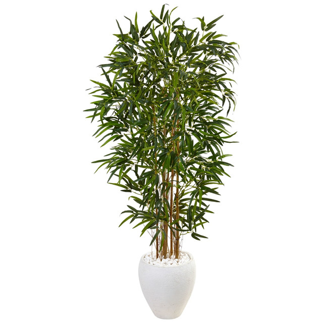 NEARLY NATURAL INC. 5817 Nearly Natural Bamboo 60inH Artificial Tree With Oval Planter, 60inH x 25inW x 25inD, Green