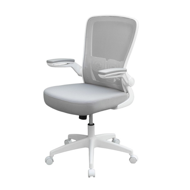 NORSTAR OFFICE PRODUCTS INC. B6366WT-GY Boss Office Products Ergonomic Mesh High-Back Flip-Arm Task Chair, White/Gray