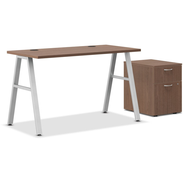 HON HON4824BFSE1ASV  Mod 48inW Table Writing Desk With Mobile Storage, Silver/Sepia Walnut HON HON4824BFSE1ASV  Mod 48inW Table Writing Desk With Mobile Storage, Silver/Sepia Walnut