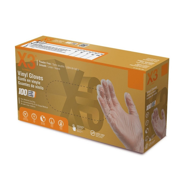 AMMEX CORPORATION GPX346100 X3 Vinyl Powder-Free Industrial Gloves, Large, Clear, 100 Gloves Per Pack, Box Of 10 Packs AMMEX CORPORATION GPX346100 X3 Vinyl Powder-Free Industrial Gloves, Large, Clear, 100 Gloves Per Pack, Box Of 10 Packs