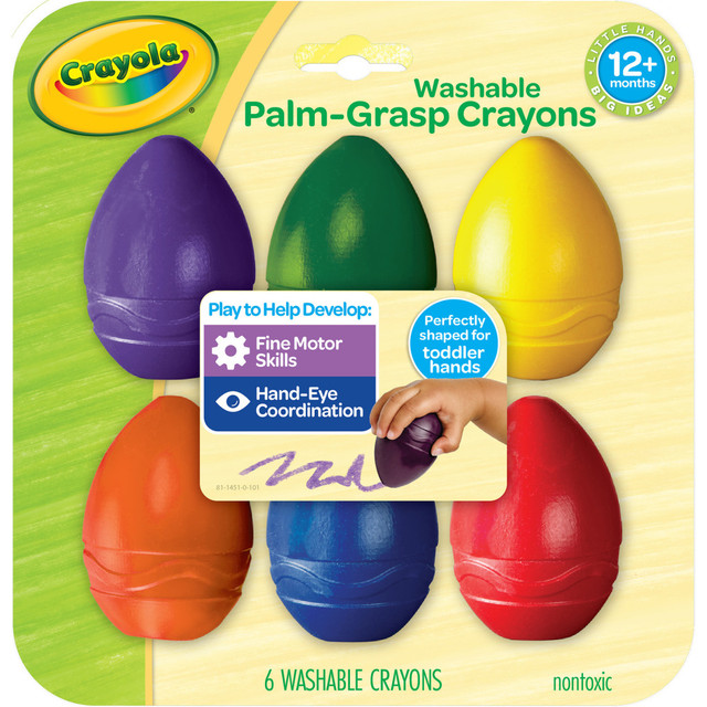 CRAYOLA LLC BIN811451 Crayola My First Crayola Washable Palm-Grasp Crayons, Large Size, Assorted Colors, Pack Of 6 Crayons CRAYOLA LLC BIN811451 Crayola My First Crayola Washable Palm-Grasp Crayons, Large Size, Assorted Colors, Pack Of 6 Crayons