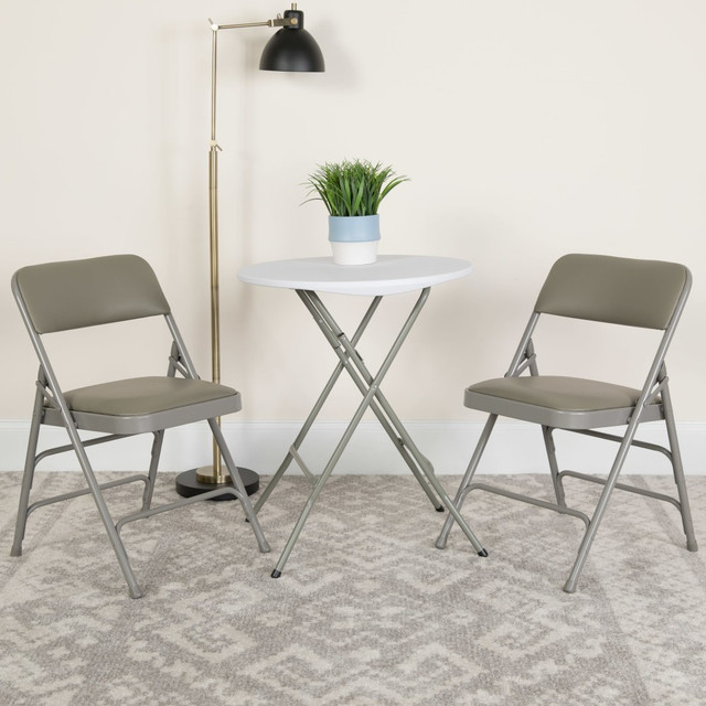 FLASH FURNITURE 2HAMC309AVGY  HERCULES Series Metal Folding Chairs With Padded Vinyl Seats, Gray/Black, Pack Of 2 Chairs