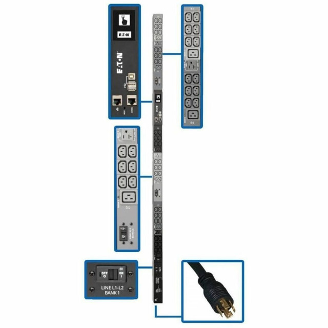 TRIPP LITE PDU3EVN6L2130  8.6kW 3-Phase Monitored PDU, LX Interface, 208/120V Outlets (36 C13/6 C19/3 5-15/20R), LCD, NEMA L21-30P, 1.8m/6 ft. Cord, 0U 1.8m/70in. Height, TAA - Power distribution unit (rack-mountable) - 24 A - AC 208 V