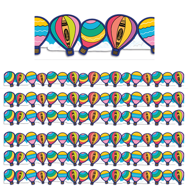 Add a decorative touch almost anywhere with the Eureka Extra Wide Deco Trim Packs. These extra wide acid-free paper strips can be used as borders on bulletin boards, doors and more.  Made of acid-free paper.  Extra wide design.  Helps liven up your classroom, bulletin boards and more.  Balloons design with the easily recognizable look of Crayola.