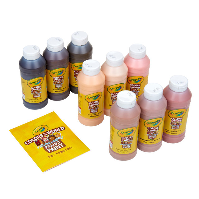 CRAYOLA LLC BIN542314 Crayola Colors Of The World Spill Proof Washable Project Paints, 8 Oz, Assorted Colors, Set Of 9 Paints