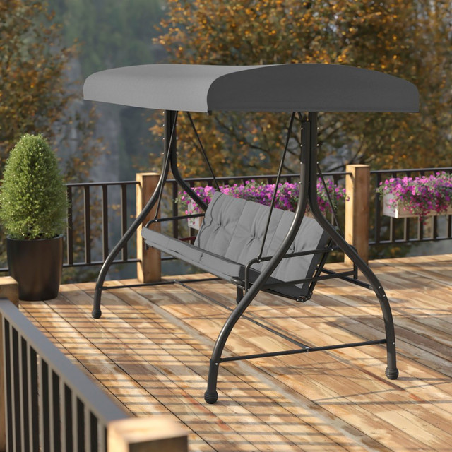 FLASH FURNITURE TLH007GY Tellis Steel 3-Seat Converting Outdoor Canopy Swing/Bed, Gray/Black FLASH FURNITURE TLH007GY Tellis Steel 3-Seat Converting Outdoor Canopy Swing/Bed, Gray/Black