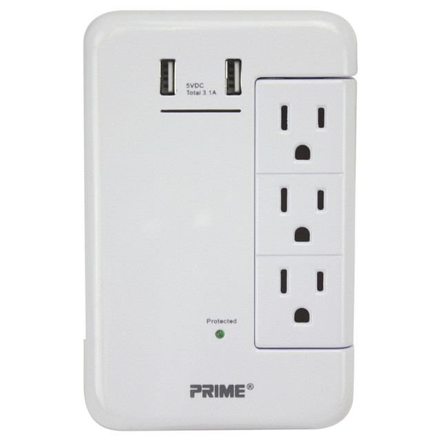 GEHR ELECTRICAL PRODUCTS PBRUSB346S Prime 6-Outlet Wall Tap With 1,200-Joule Surge Protection And Dual USB Charger, White, PBRUSB346S GEHR ELECTRICAL PRODUCTS PBRUSB346S Prime 6-Outlet Wall Tap With 1,200-Joule Surge Protection And Dual USB Charger, White, PBRUSB346S