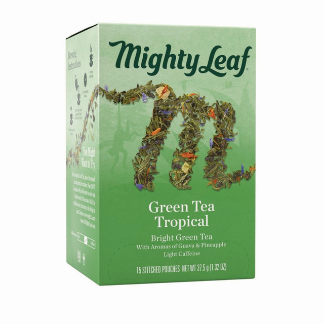 MIGHTY LEAF TEA CO. 510138 Mighty Leaf Whole Leaf Tea Pouches, Green Tea Tropical, 1.32 Oz, Box Of 15 Pouches