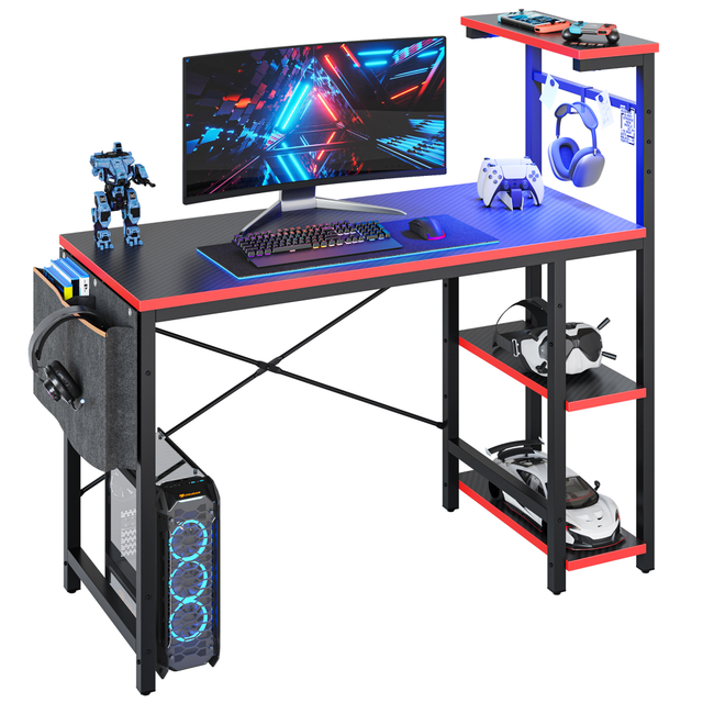 BESTIER D471Z-GAMD RGB Gaming Desk With Storage Shelf & Side Pocket, 45inW, Black Carbon Fiber BESTIER D471Z-GAMD RGB Gaming Desk With Storage Shelf & Side Pocket, 45inW, Black Carbon Fiber