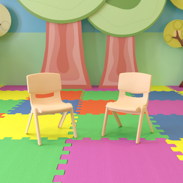 FLASH FURNITURE 2YUYCX003NAT Plastic Stackable School Chairs With 10-1/2in Seat Height, Natural, Set Of 2 Chairs FLASH FURNITURE 2YUYCX003NAT Plastic Stackable School Chairs With 10-1/2in Seat Height, Natural, Set Of 2 Chairs