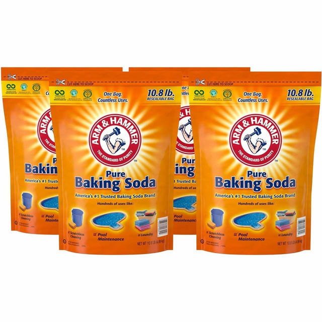 CHURCH & DWIGHT CO., INC. 3320000341 Arm & Hammer Pure Baking Soda - 172.80 oz (10.80 lb) - Resealable, Odor Neutralizer, Non-scratching, Deodorize - White Bag - 4 / Carton