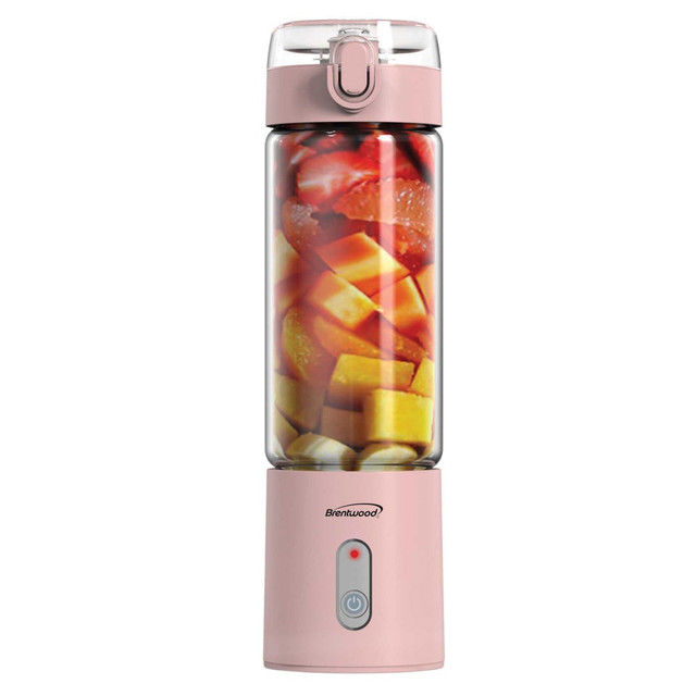 BRENTWOOD APPLIANCES, INC. RJB-100PK Brentwood 50-Watt 17 Oz Portable Battery-Operated USB-Chargeable Glass Blender, Pink BRENTWOOD APPLIANCES, INC. RJB-100PK Brentwood 50-Watt 17 Oz Portable Battery-Operated USB-Chargeable Glass Blender, Pink