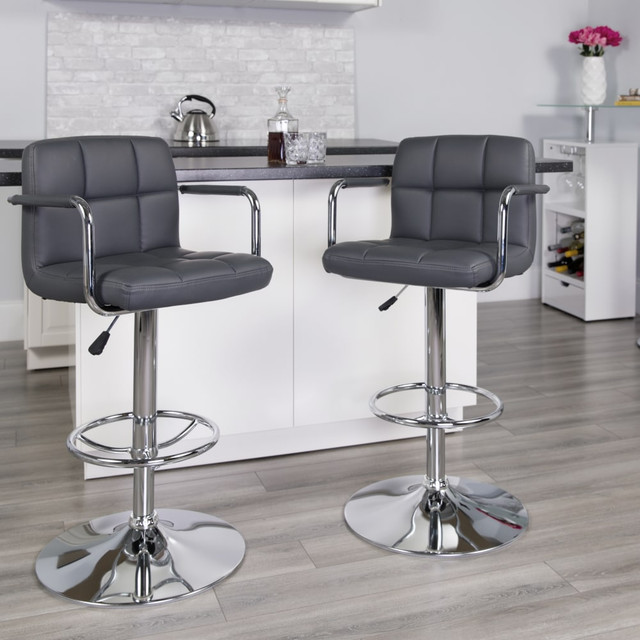 FLASH FURNITURE CH102029GY  Contemporary Quilted Vinyl Adjustable Height Bar Stool, Gray