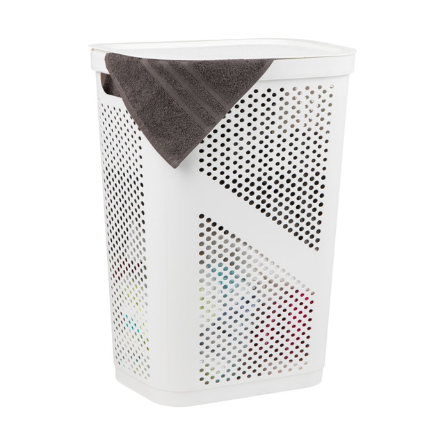 EMS MIND READER LLC HBIN60-WHT Mind Reader 60L Laundry Hamper Clothes Basket with Lid, 23-1/2inH x 13-3/4inW x 17-1/4inL, White