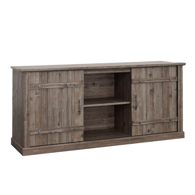 SAUDER WOODWORKING CO. 435105 Sauder Select Entertainment Credenza with Farmhouse Sliding Doors, 28-1/2inH x 62-1/2inW x 16-3/4inD, Pebble Pine SAUDER WOODWORKING CO. 435105 Sauder Select Entertainment Credenza with Farmhouse Sliding Doors, 28-1/2inH x 62-1/2inW x 16-3/4inD, Pebble Pine